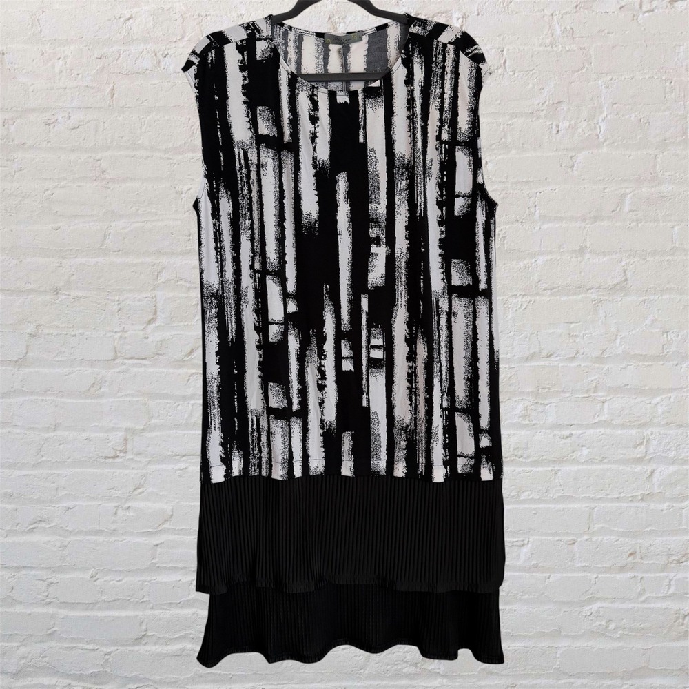 CHALET Et ceci Tunic Top Sz L Layered Hem Art To Wear Lagenlook Black White NEW